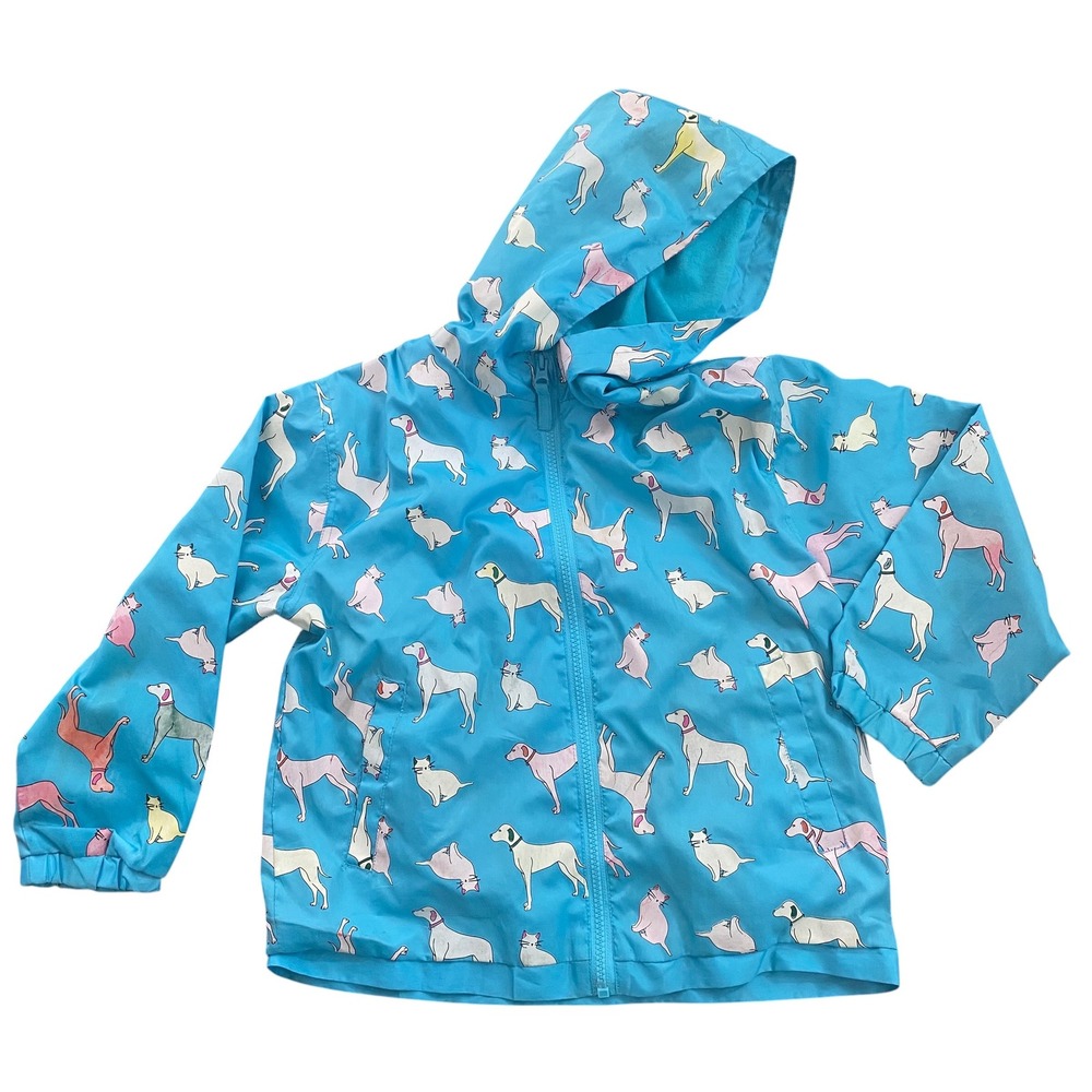 Holly‎ & Beau Kids Color Changing Raincoat Blue Dog Cat Packable Jacket 5-6Y